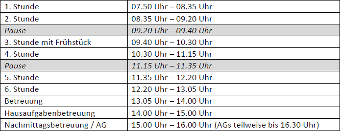 unterrichtszeiten